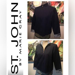 St. John Sport by Marie Gray Nautical Blue & White Jacket. Size Petite Medium.